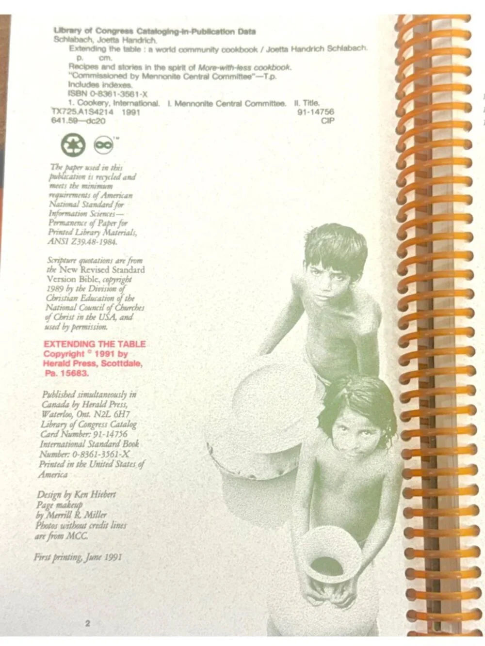 Extending The Table World Community Cookbook Spiral-Bound Recipes & Stories 1991